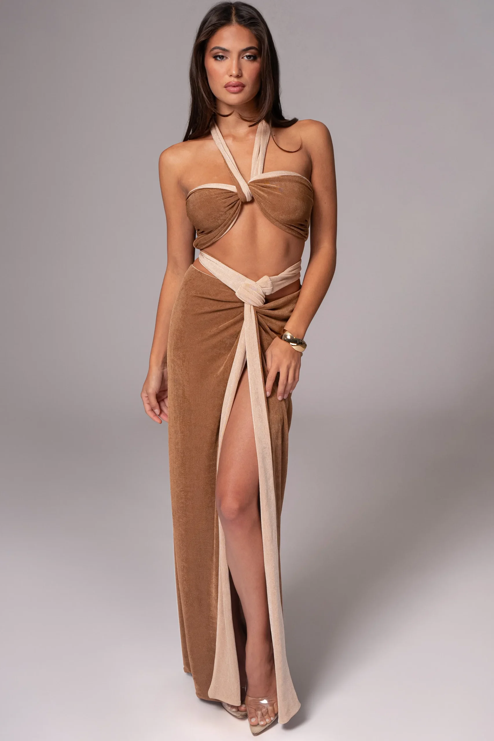 JLUXLABEL Brown/Beige Venus Reversible Skirt Set