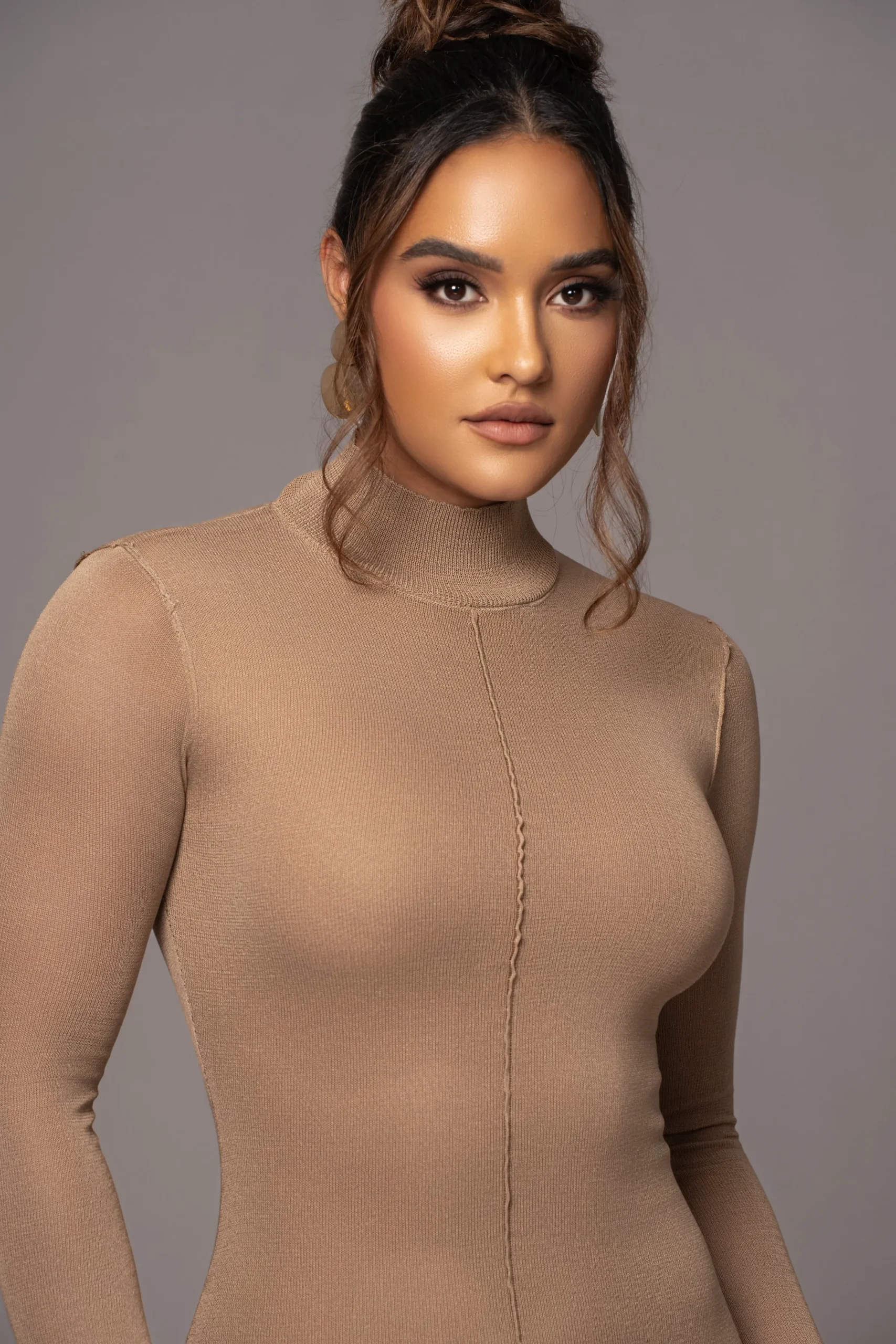 JLUXLABEL Camel Fame Mock Neck Maxi Dress