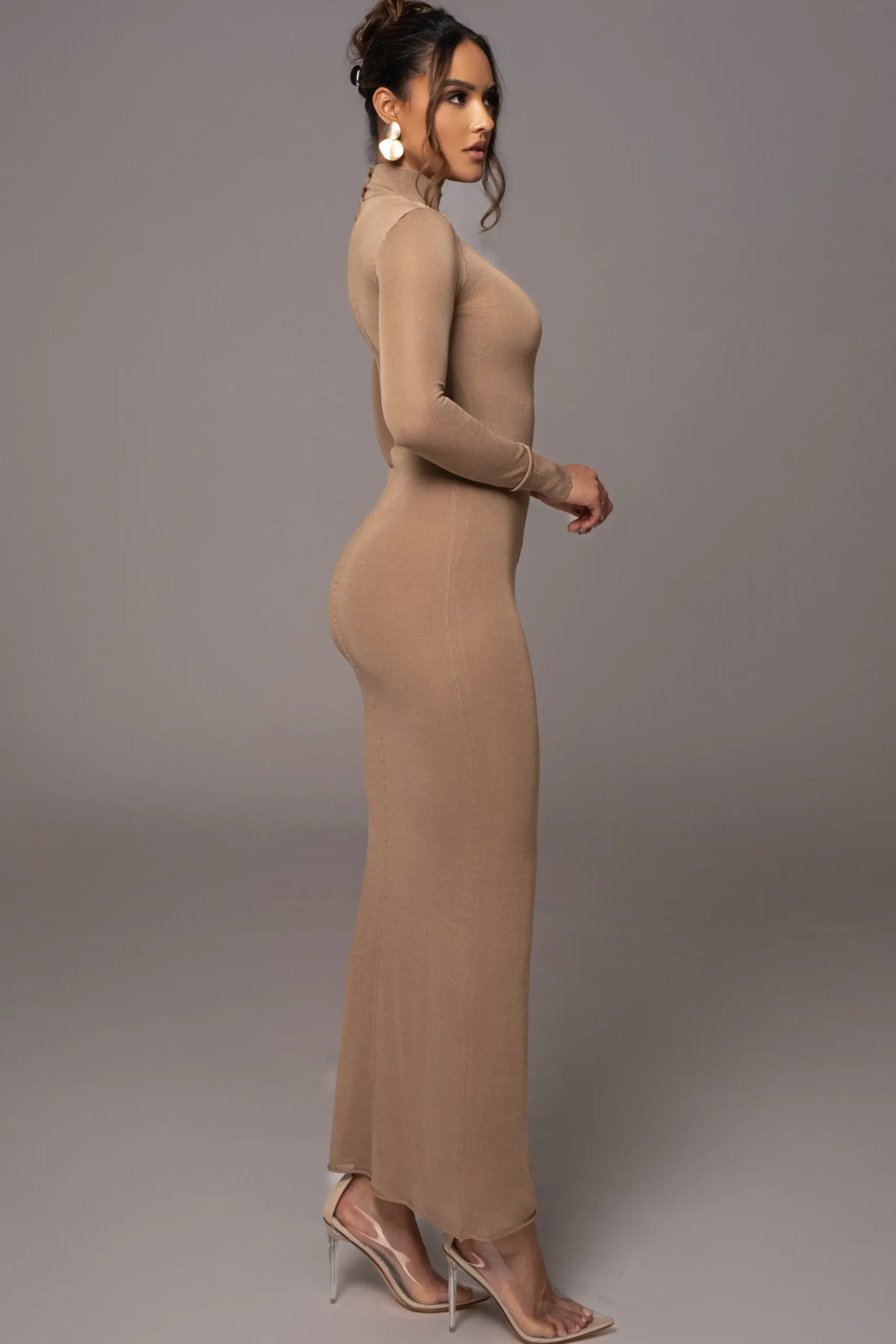 JLUXLABEL Camel Fame Mock Neck Maxi Dress