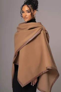 JLUXLABEL Camel Felt And Faux Leather Shawl