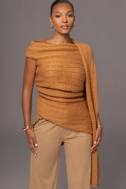 JLUXLABEL Camel Soft Life Cable Knit Sweater Top