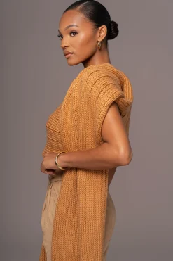 JLUXLABEL Camel Soft Life Cable Knit Sweater Top