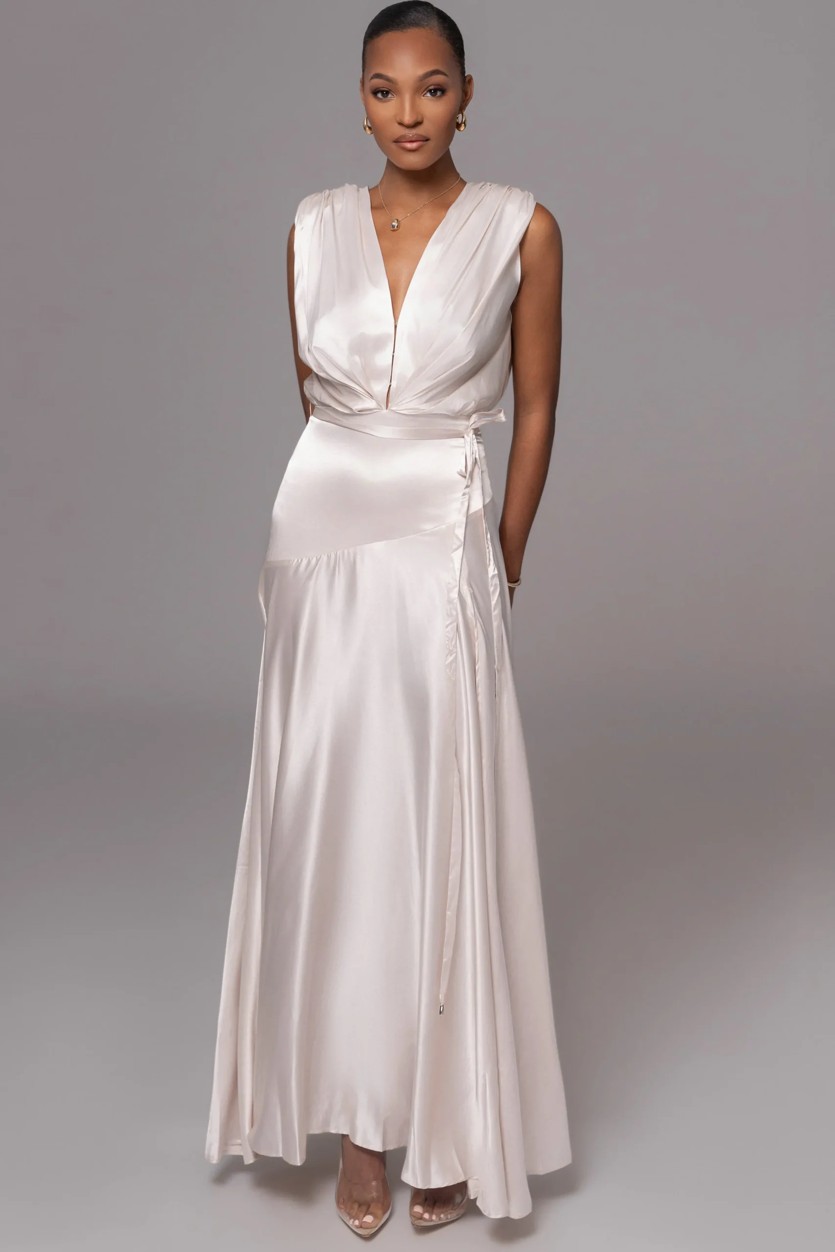 JLUXLABEL Champagne Amalia Satin Maxi Dress