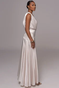 JLUXLABEL Champagne Amalia Satin Maxi Dress