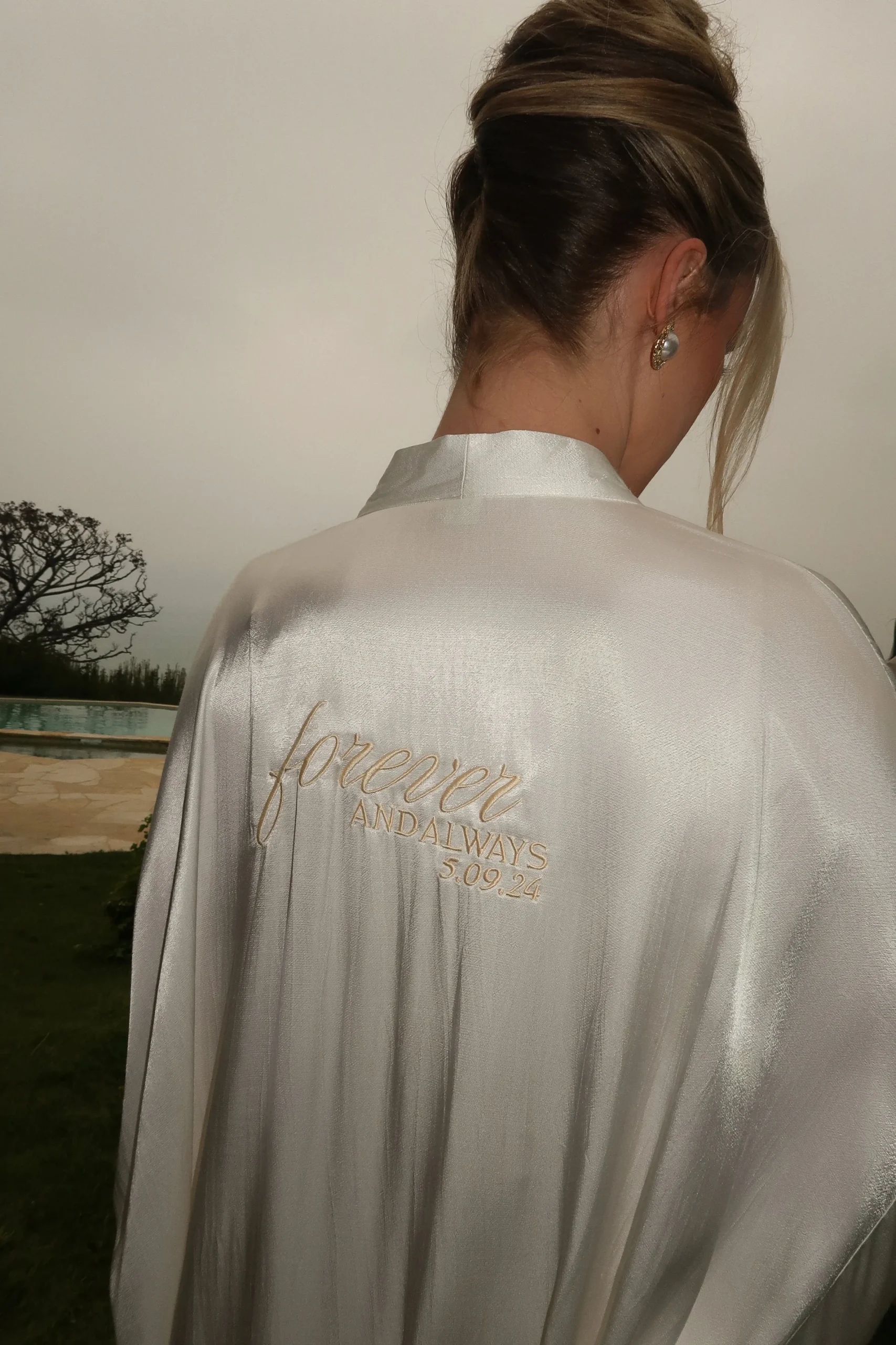 JLUXLABEL Champagne Forever And Always Satin Robe
