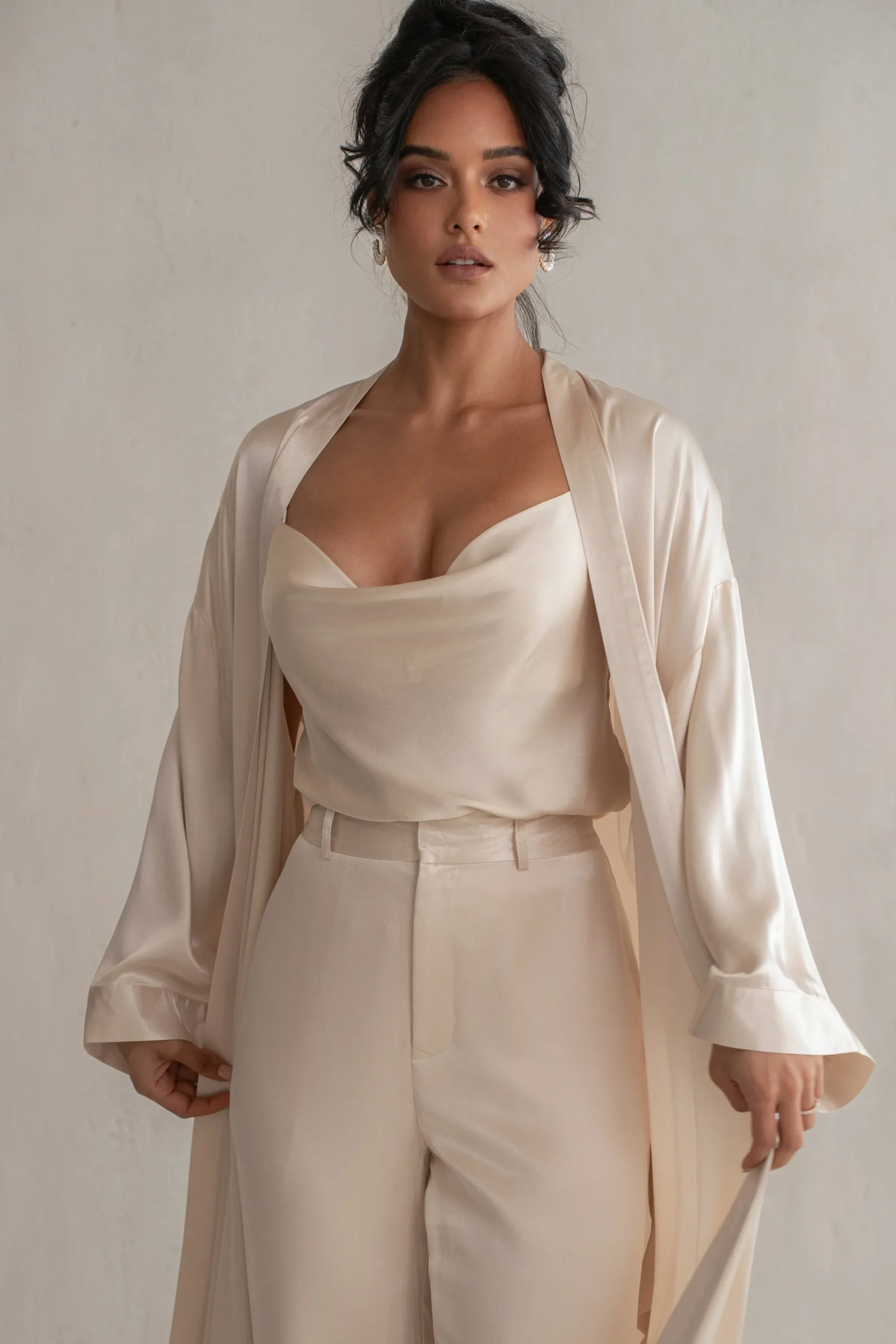 JLUXLABEL Champagne Forever And Always Satin Robe