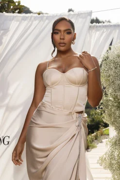 JLUXLABEL Champagne Leo Matte Satin Bustier