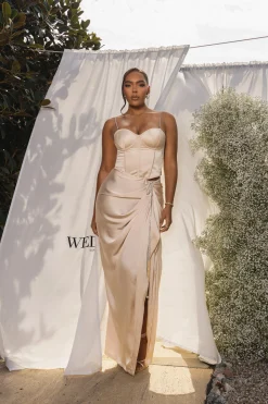 JLUXLABEL Champagne Olea Satin Skirt