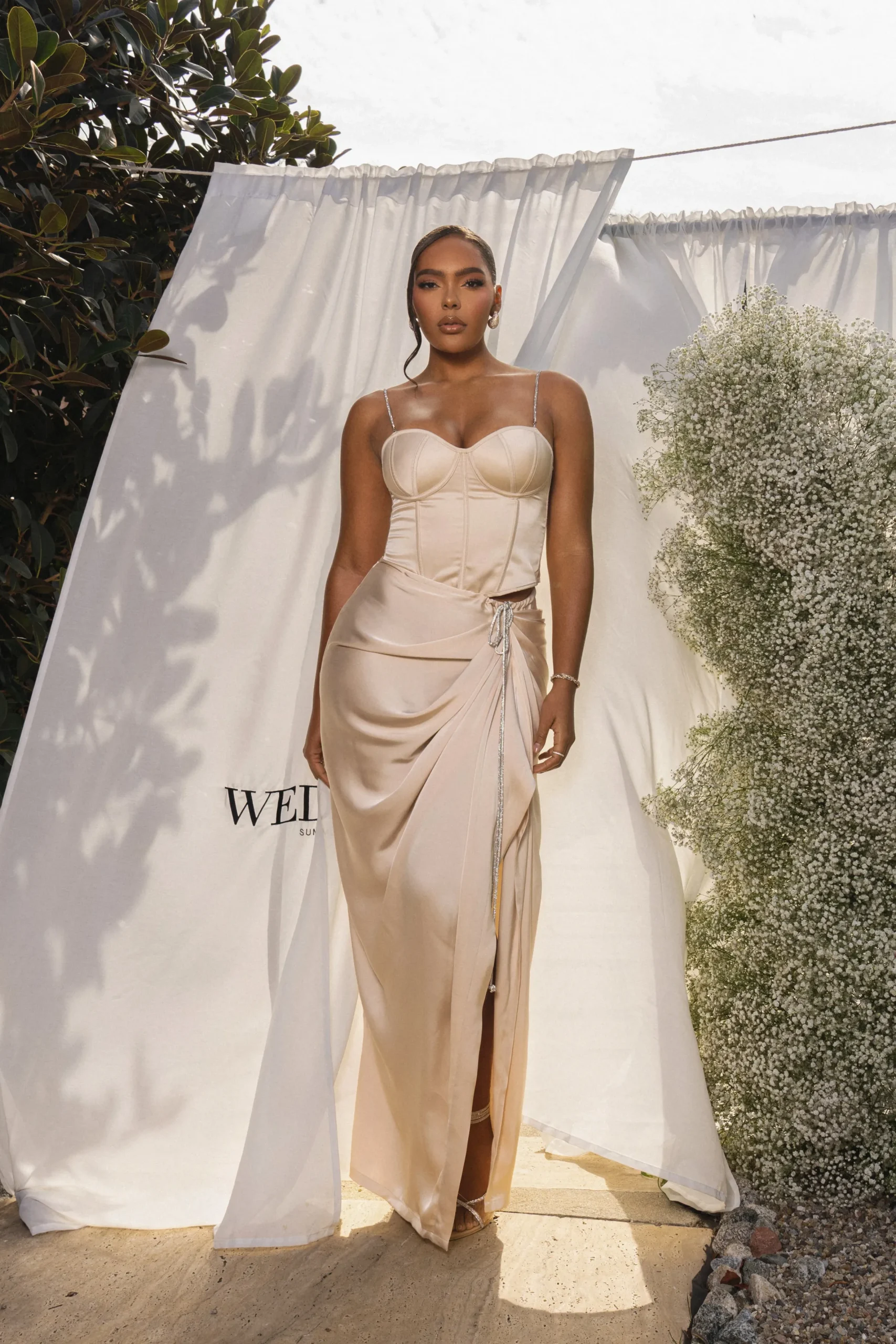JLUXLABEL Champagne Olea Satin Skirt
