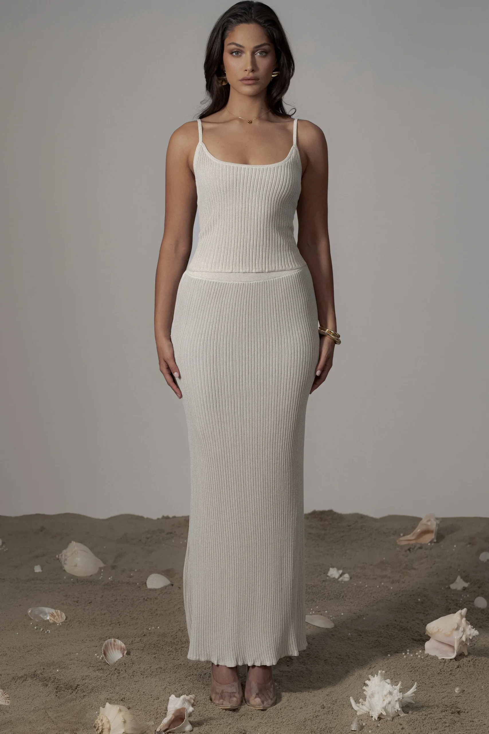 JLUXLABEL Champagne Serena Ribbed Skirt Set