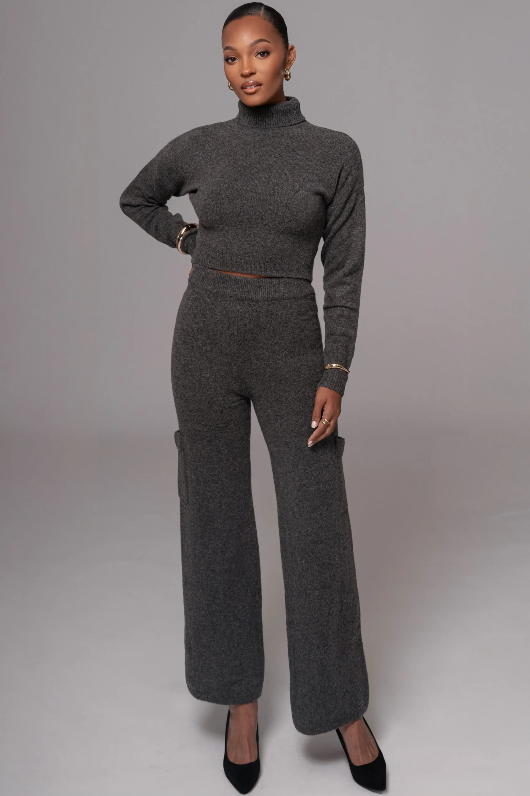 JLUXLABEL Charcoal Chelsey Knit Pant Set