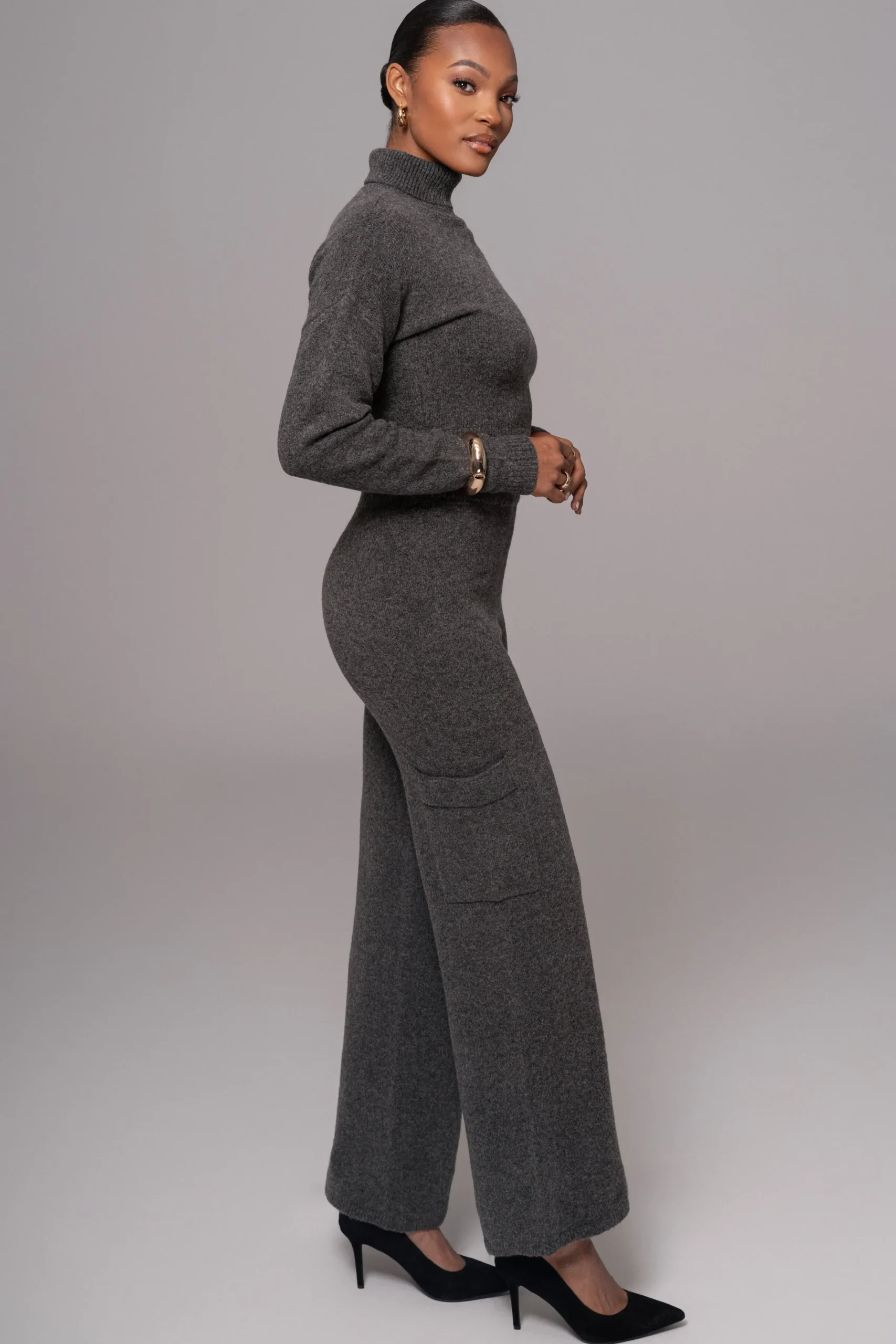 JLUXLABEL Charcoal Chelsey Knit Pant Set