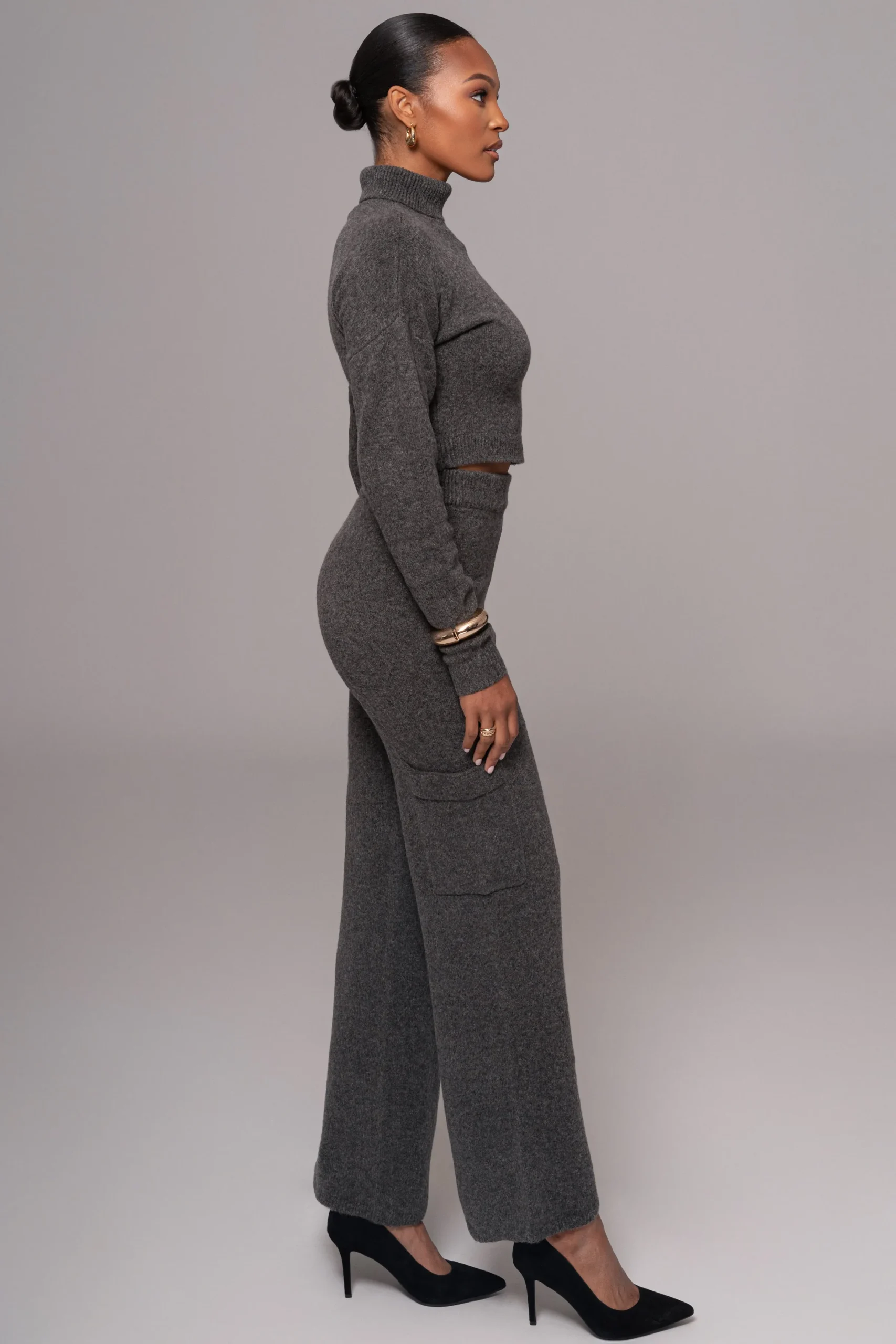 JLUXLABEL Charcoal Chelsey Knit Pant Set