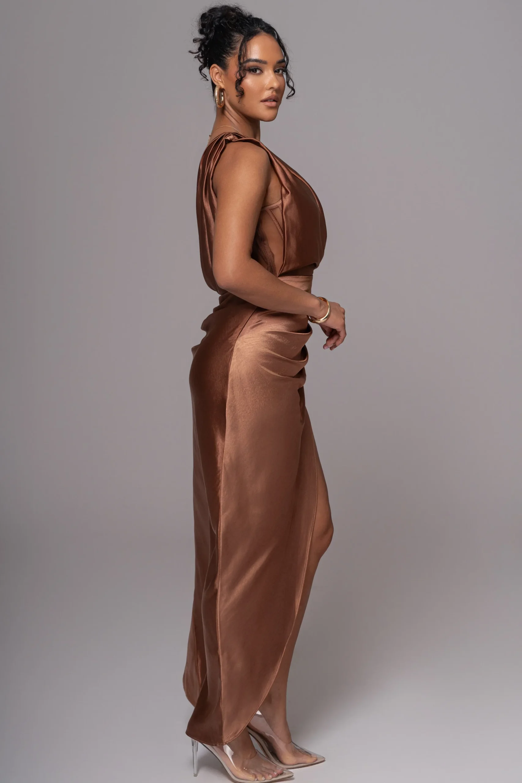 JLUXLABEL Chocolate Anastacia Drape Maxi Dress