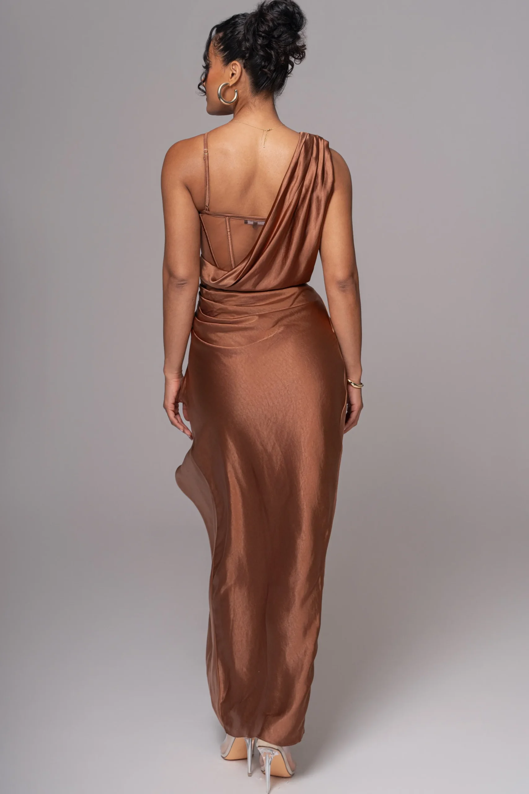 JLUXLABEL Chocolate Anastacia Drape Maxi Dress
