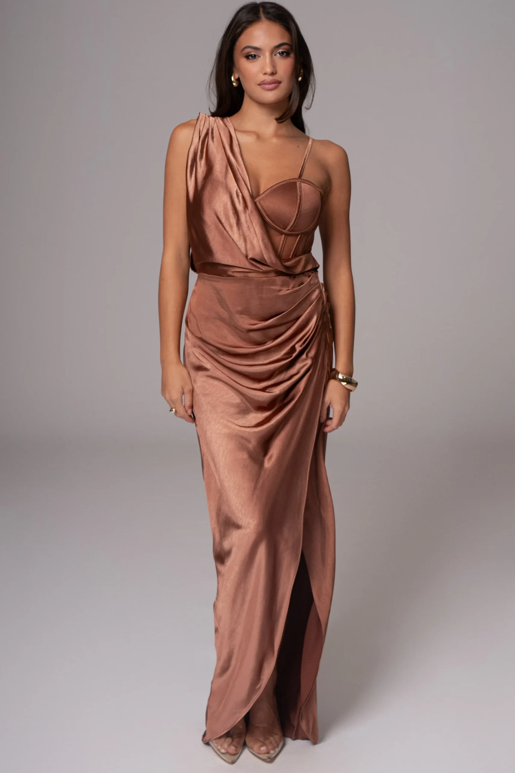 JLUXLABEL Chocolate Anastacia Drape Maxi Dress