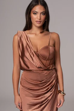 JLUXLABEL Chocolate Anastacia Drape Maxi Dress