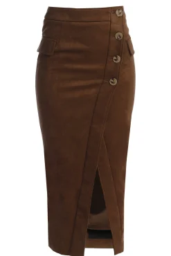 JLUXLABEL Chocolate Audrey Suede Midi Skirt