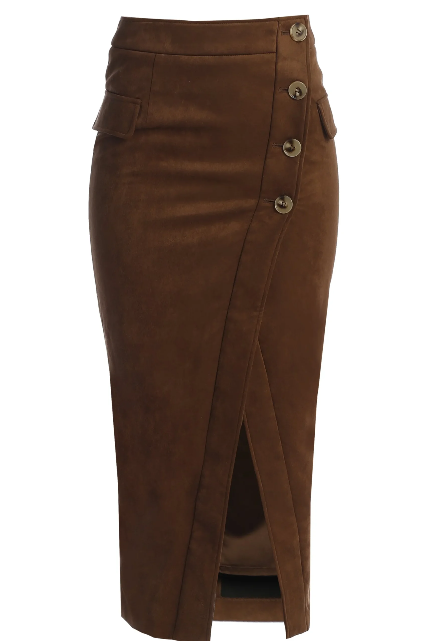 JLUXLABEL Chocolate Audrey Suede Midi Skirt