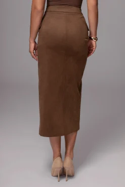 JLUXLABEL Chocolate Audrey Suede Midi Skirt