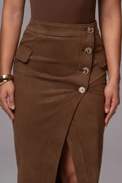 JLUXLABEL Chocolate Audrey Suede Midi Skirt
