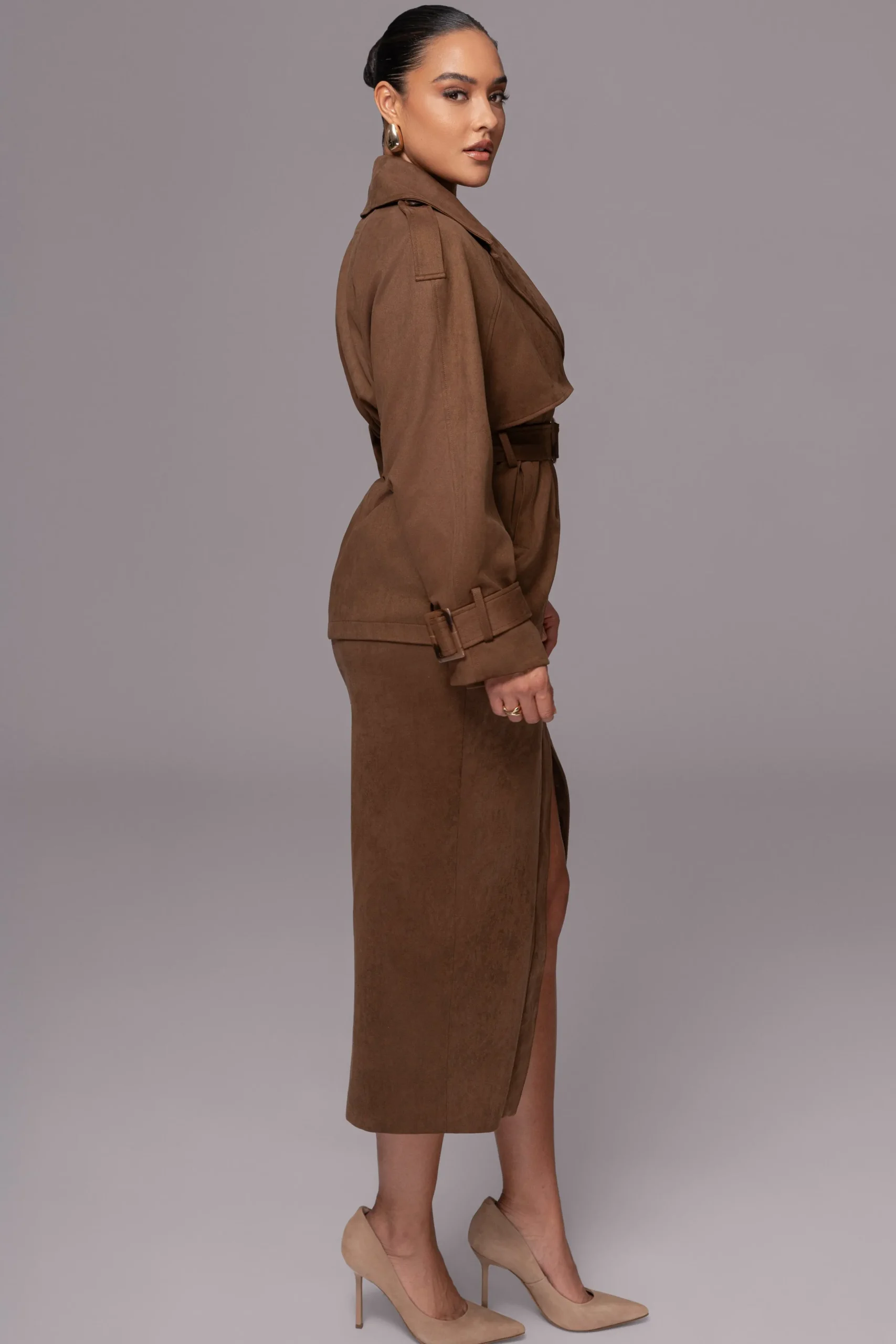 JLUXLABEL Chocolate Audrey Suede Midi Skirt