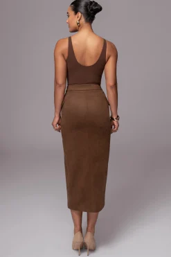 JLUXLABEL Chocolate Audrey Suede Midi Skirt