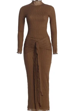 JLUXLABEL Chocolate Drape Mock Neck Dress