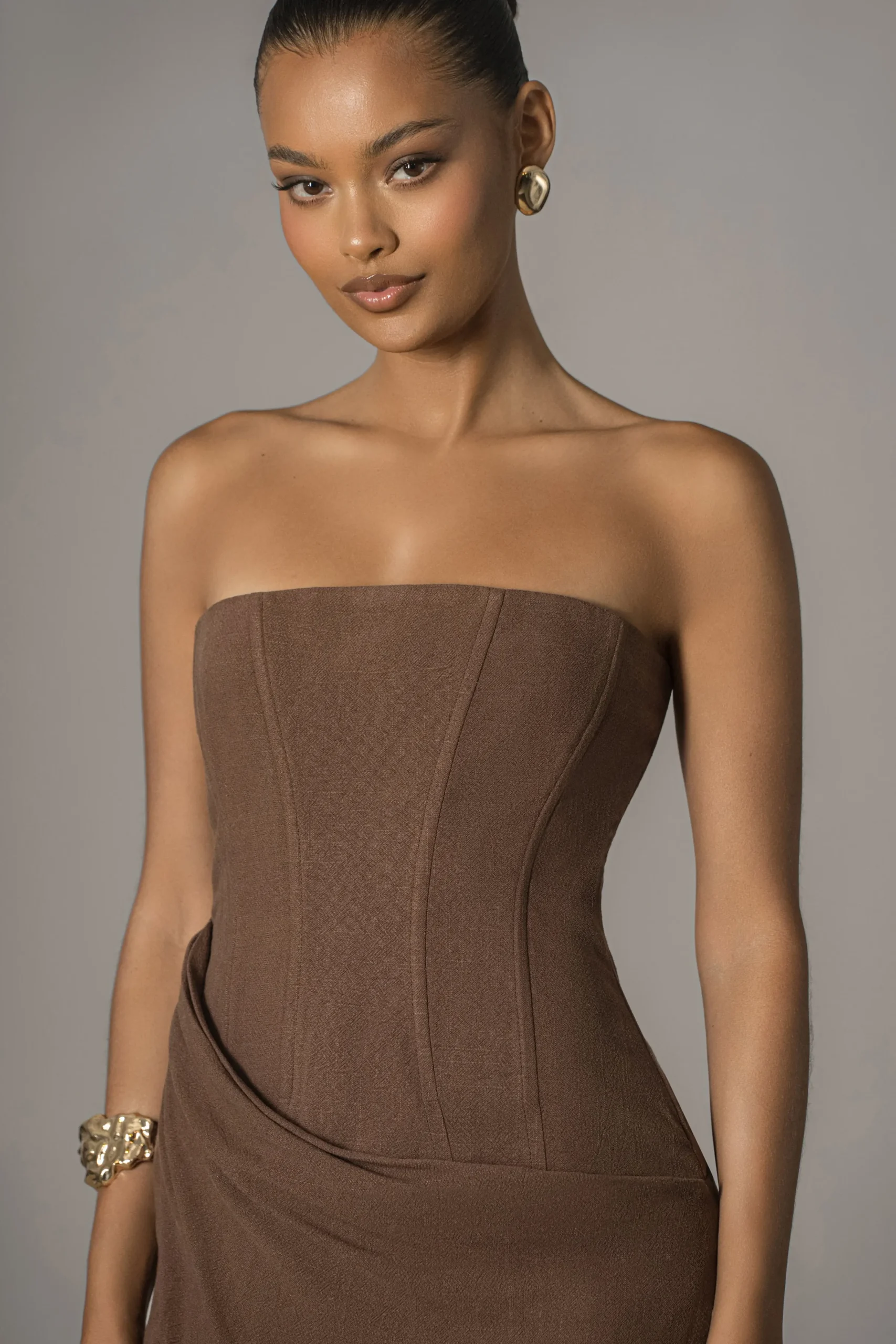 JLUXLABEL Chocolate Journey Linen Maxi Dress