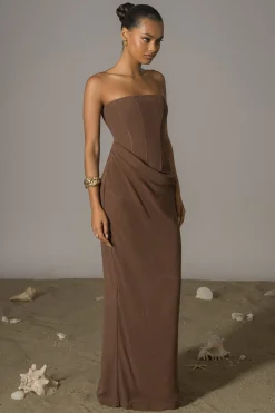 JLUXLABEL Chocolate Journey Linen Maxi Dress