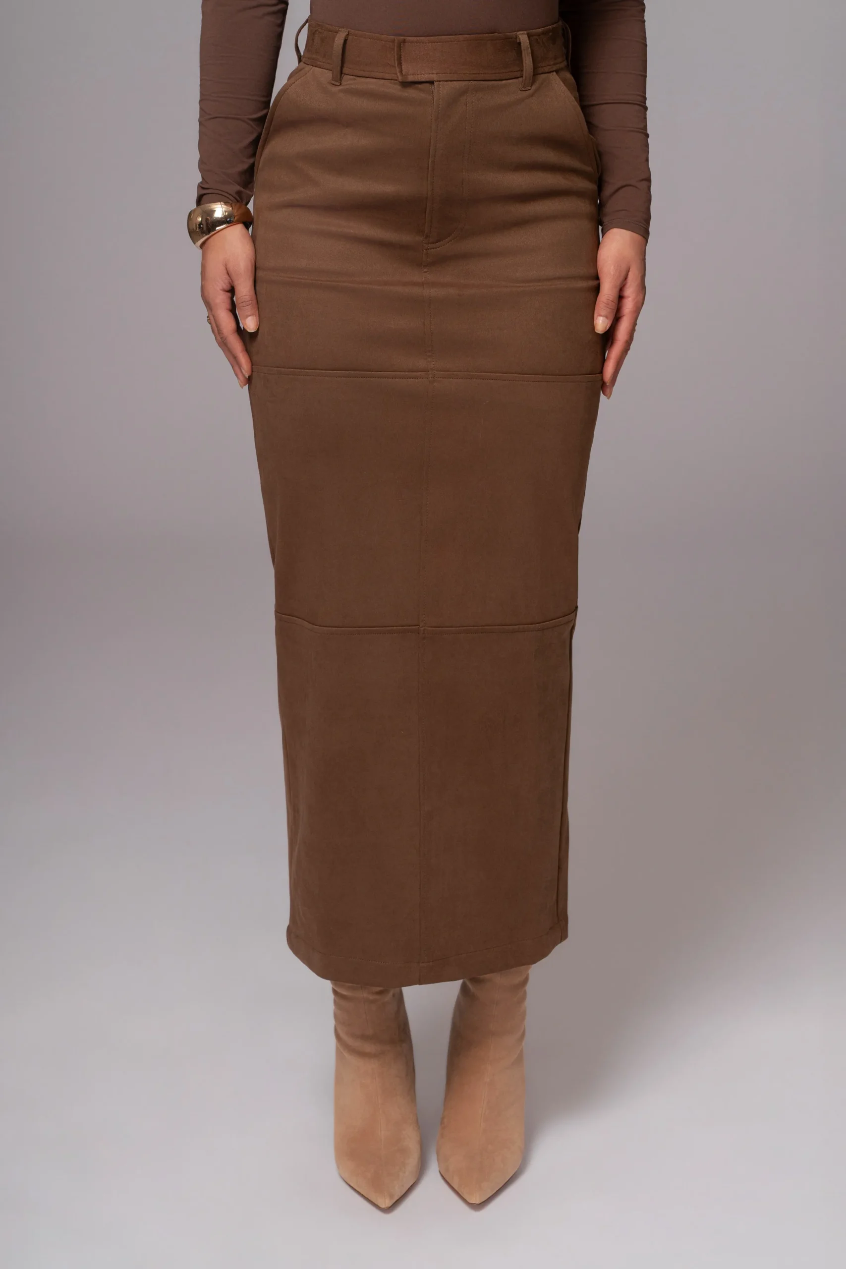 JLUXLABEL Chocolate Joy Suede Maxi Skirt