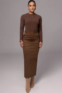 JLUXLABEL Chocolate Joy Suede Maxi Skirt