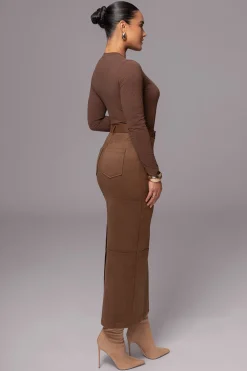 JLUXLABEL Chocolate Joy Suede Maxi Skirt
