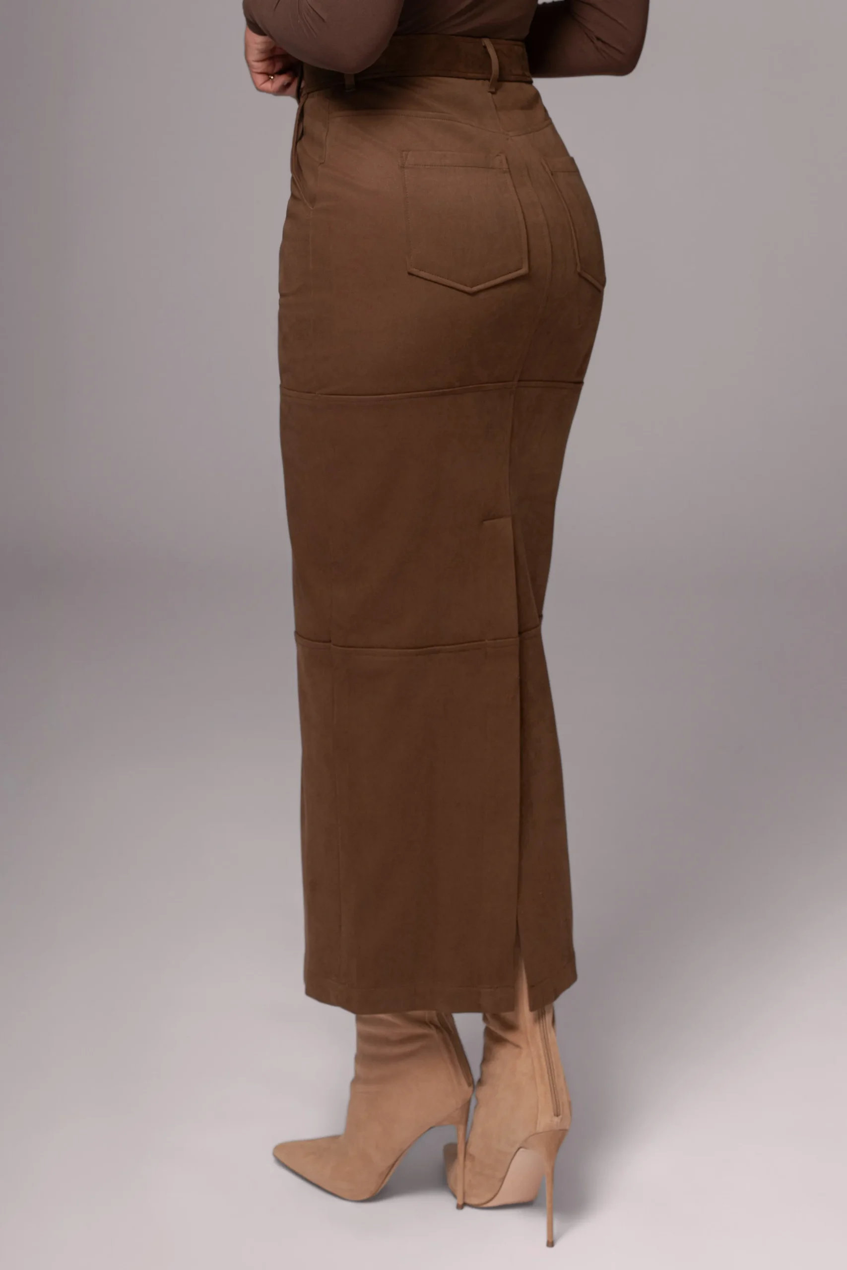 JLUXLABEL Chocolate Joy Suede Maxi Skirt