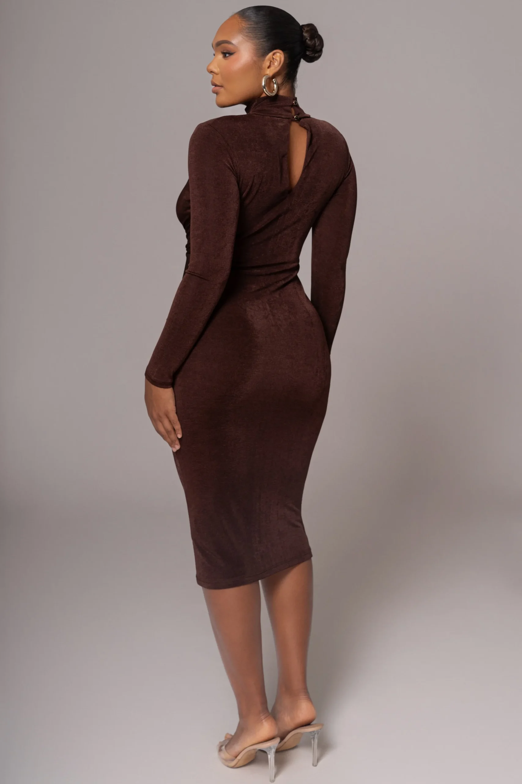 JLUXLABEL Chocolate Kara Mock Neck Dress