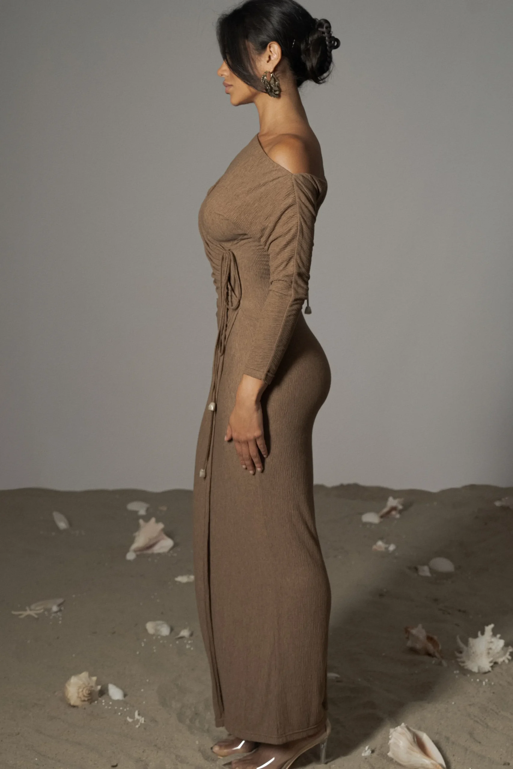 JLUXLABEL Chocolate Odelia Crinkled Maxi Dress
