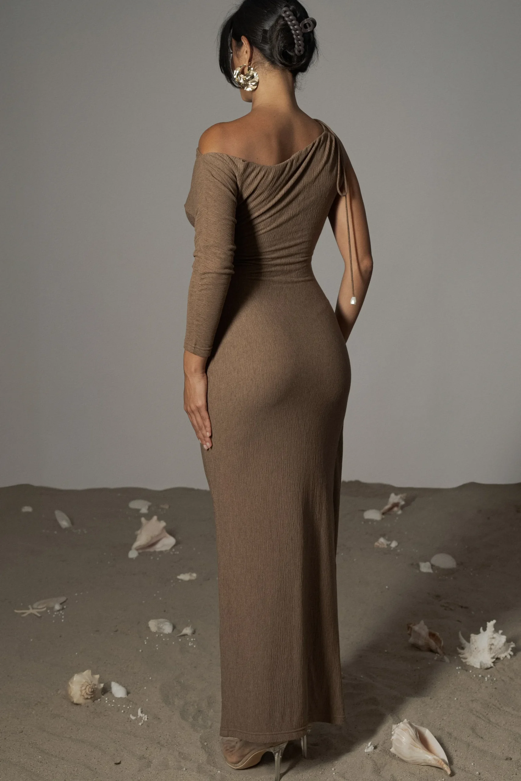 JLUXLABEL Chocolate Odelia Crinkled Maxi Dress