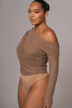 JLUXLABEL Chocolate Textured One Shoulder Bodysuit