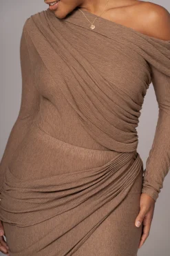 JLUXLABEL Chocolate Textured One Shoulder Bodysuit