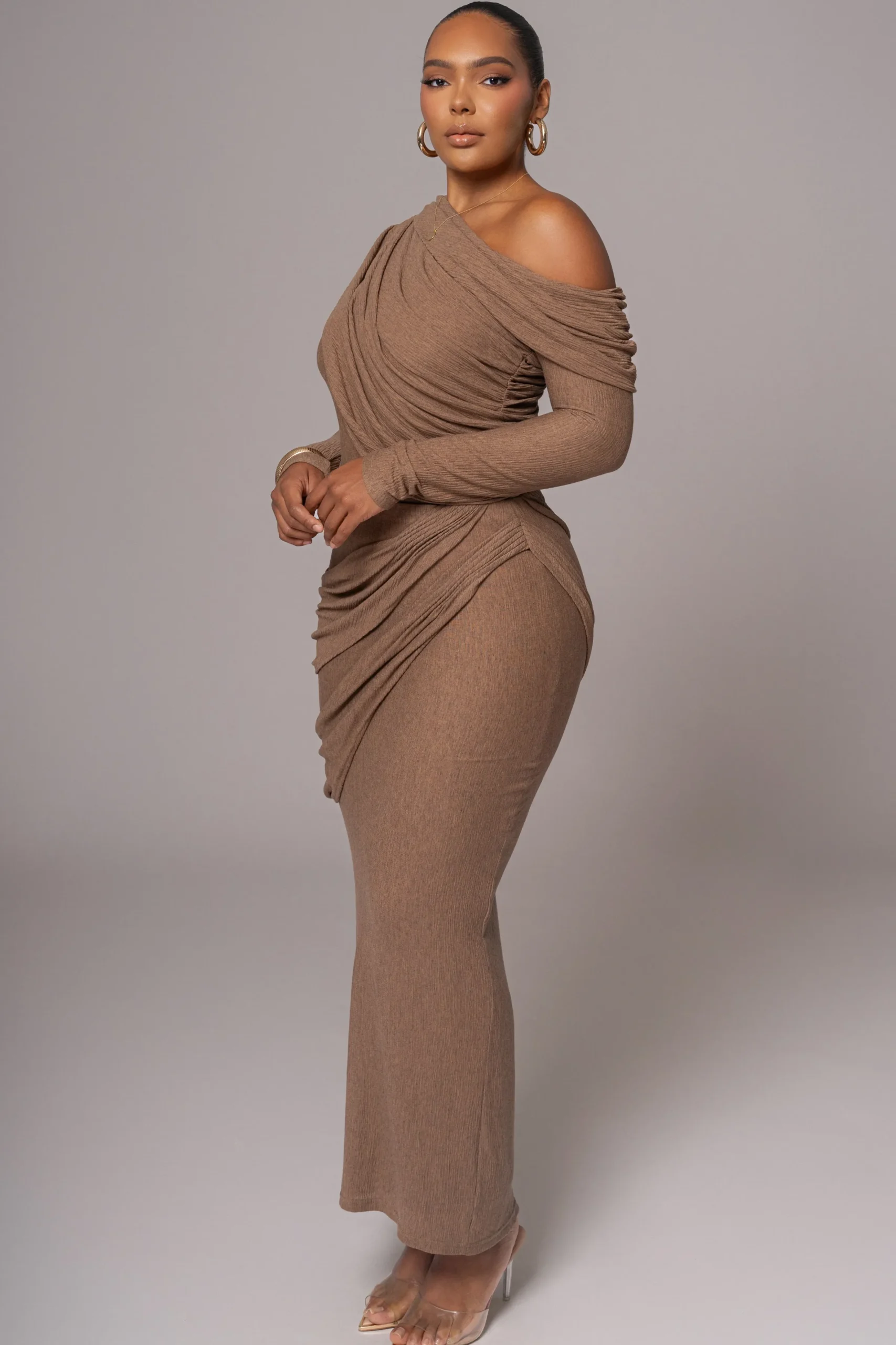 JLUXLABEL Chocolate Textured One Shoulder Bodysuit