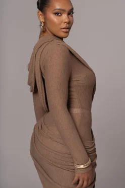 JLUXLABEL Chocolate Textured One Shoulder Bodysuit