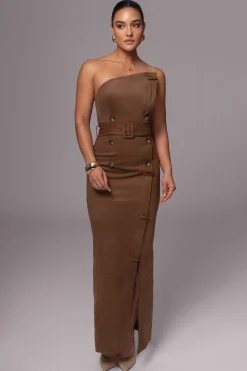 JLUXLABEL Chocolate Xena Suede Maxi Dress