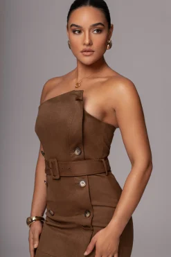 JLUXLABEL Chocolate Xena Suede Maxi Dress