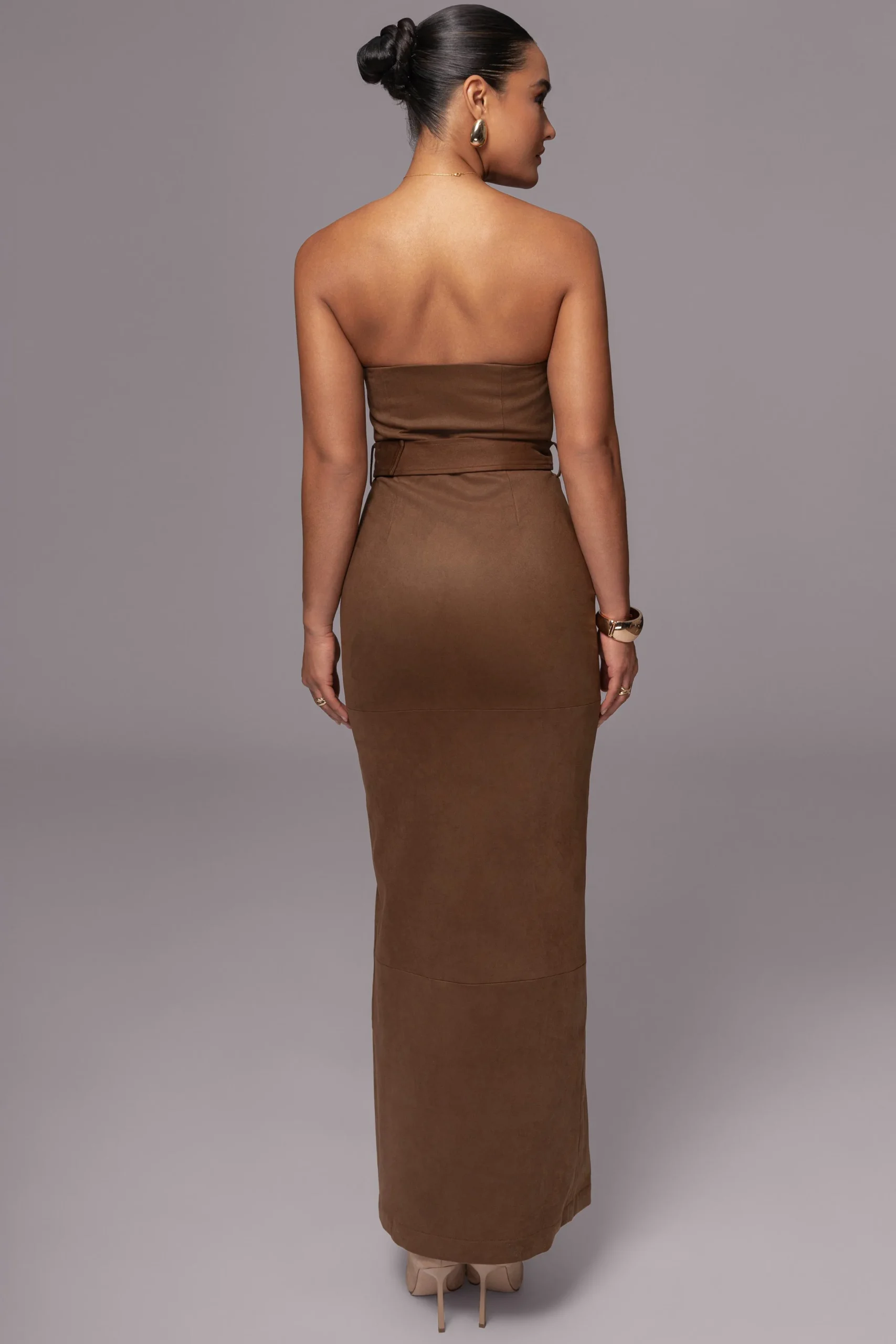 JLUXLABEL Chocolate Xena Suede Maxi Dress