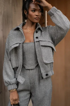 JLUXLABEL Classic Herringbone Bomber Jacket