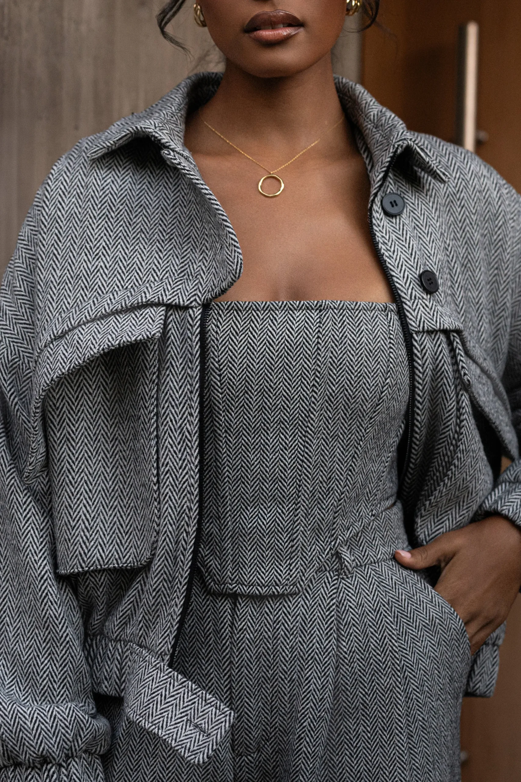 JLUXLABEL Classic Herringbone Corset Top