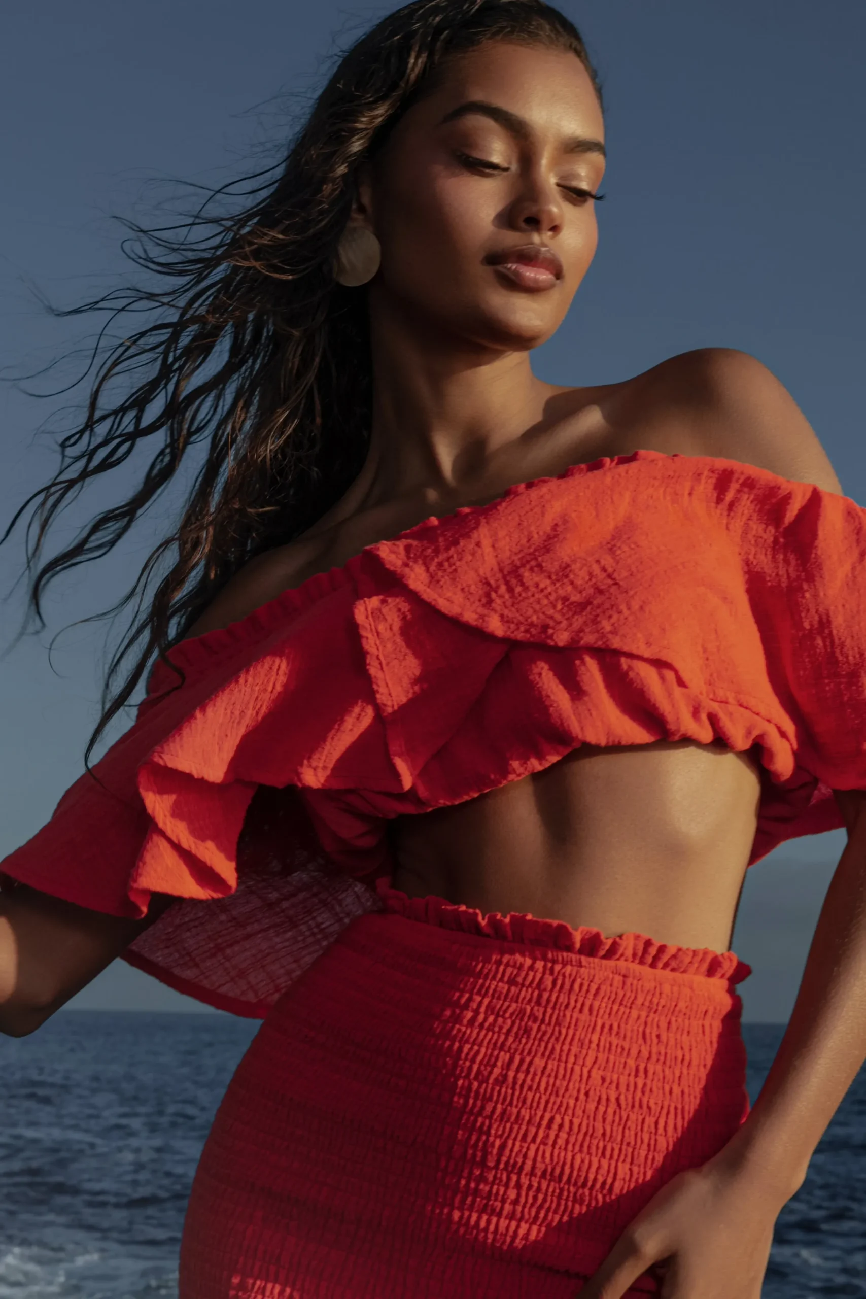 JLUXLABEL Coral Sienna Ruffled Skirt Set