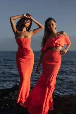 JLUXLABEL Coral Sienna Ruffled Skirt Set
