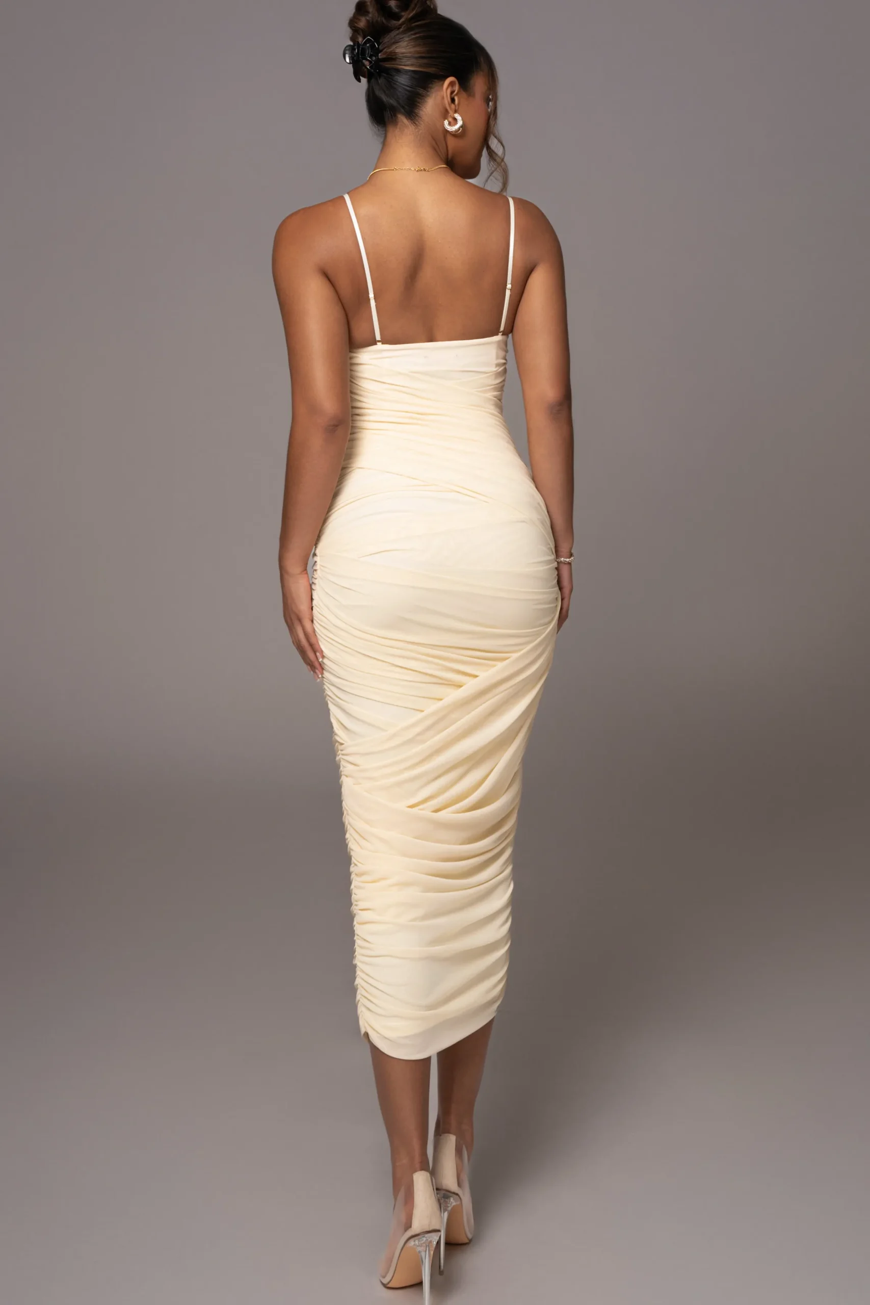 JLUXLABEL Cream Arcadia Mesh Midi Dress