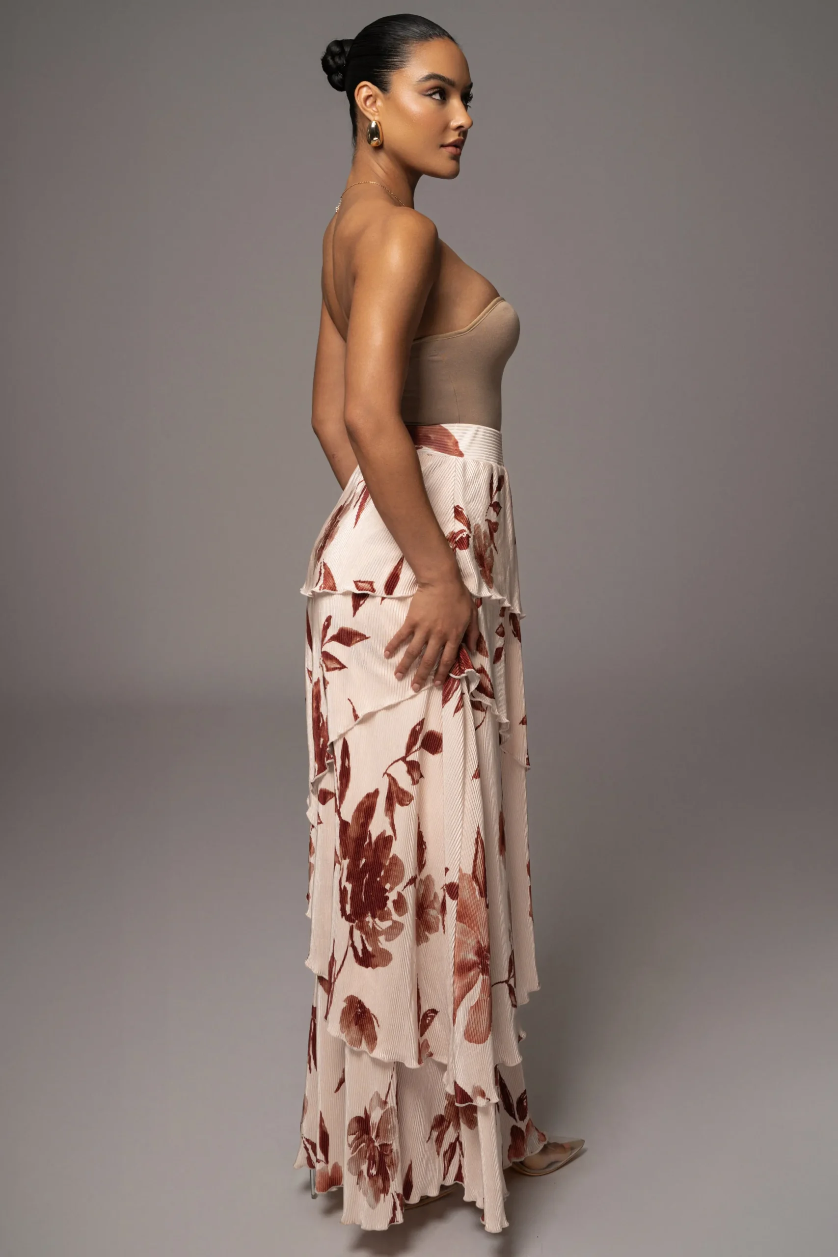 JLUXLABEL Cream Floral Kamira Tiered Skirt
